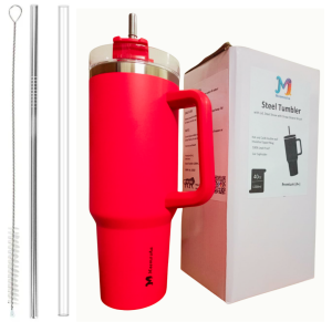 Meemosha 1200ml Stainless Steel Tumbler with 2 Straws and 1 Straw Cleaner Brush | Double Wall Vacuum Insulated | Spill Proof Lid | Keeps Drinks Hot & Cold | Comfort-Grip | Car Cup Holder